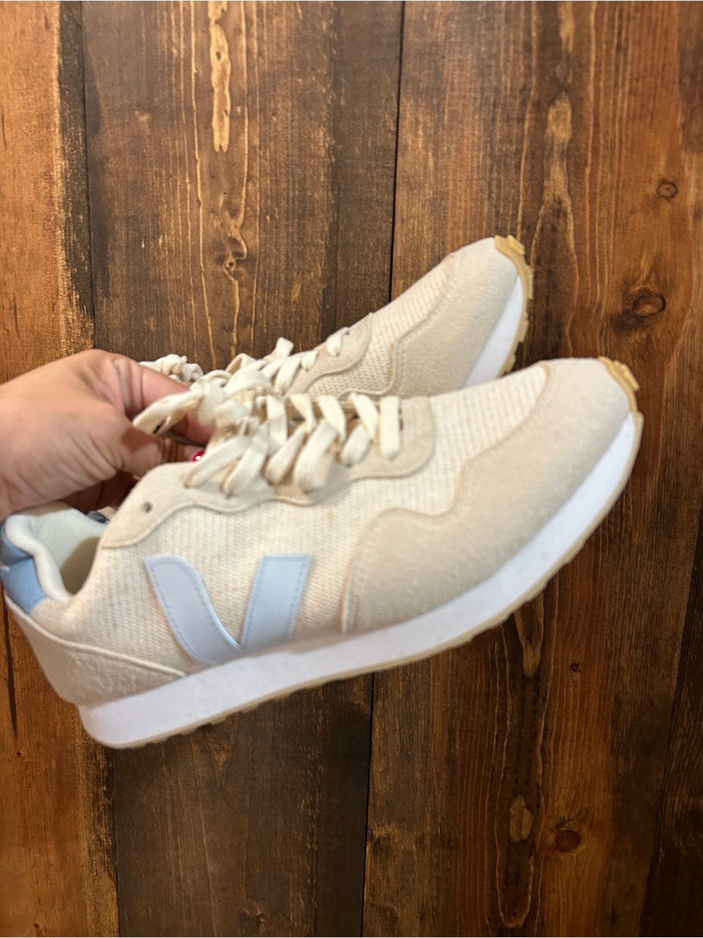 Veja Women's Beige Sneakers with White V Logo